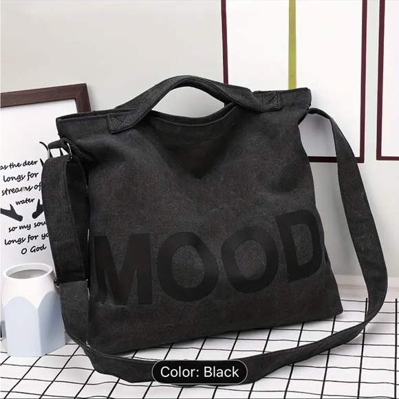 “Mood” cute canvas tote bad. Black with adjustable strap. New with tags. - Picture 7 of 7